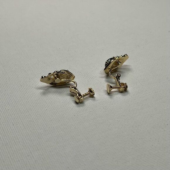 Vintage Gold-Tone Stud Screwback/Swing Earrings W/ Rhinestones - Picture 6 of 8